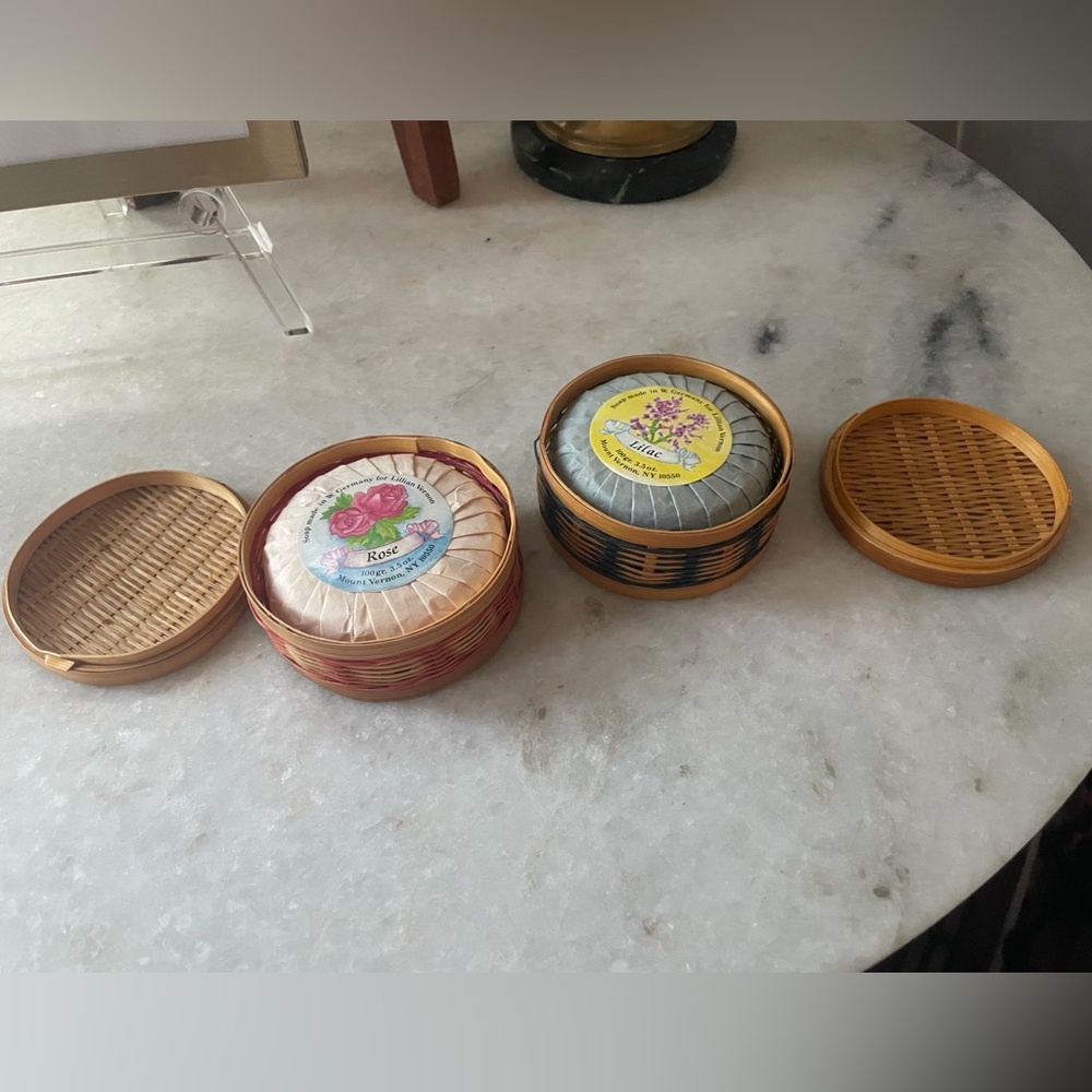 vintage soap in rattan baskets set